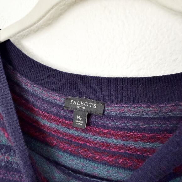 [Talbots] Purple Wool Blend Striped Nordic Fair Isle Sweater Sz Medium Petite MP - Picture 9 of 10